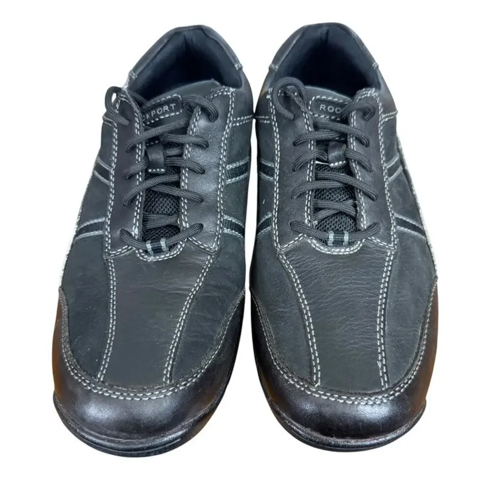 Rockport Mens Black Lace Up Sneakers Leather Comfort Shoes Dery sz 8.5